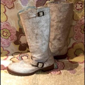 Frye cream distressed boots